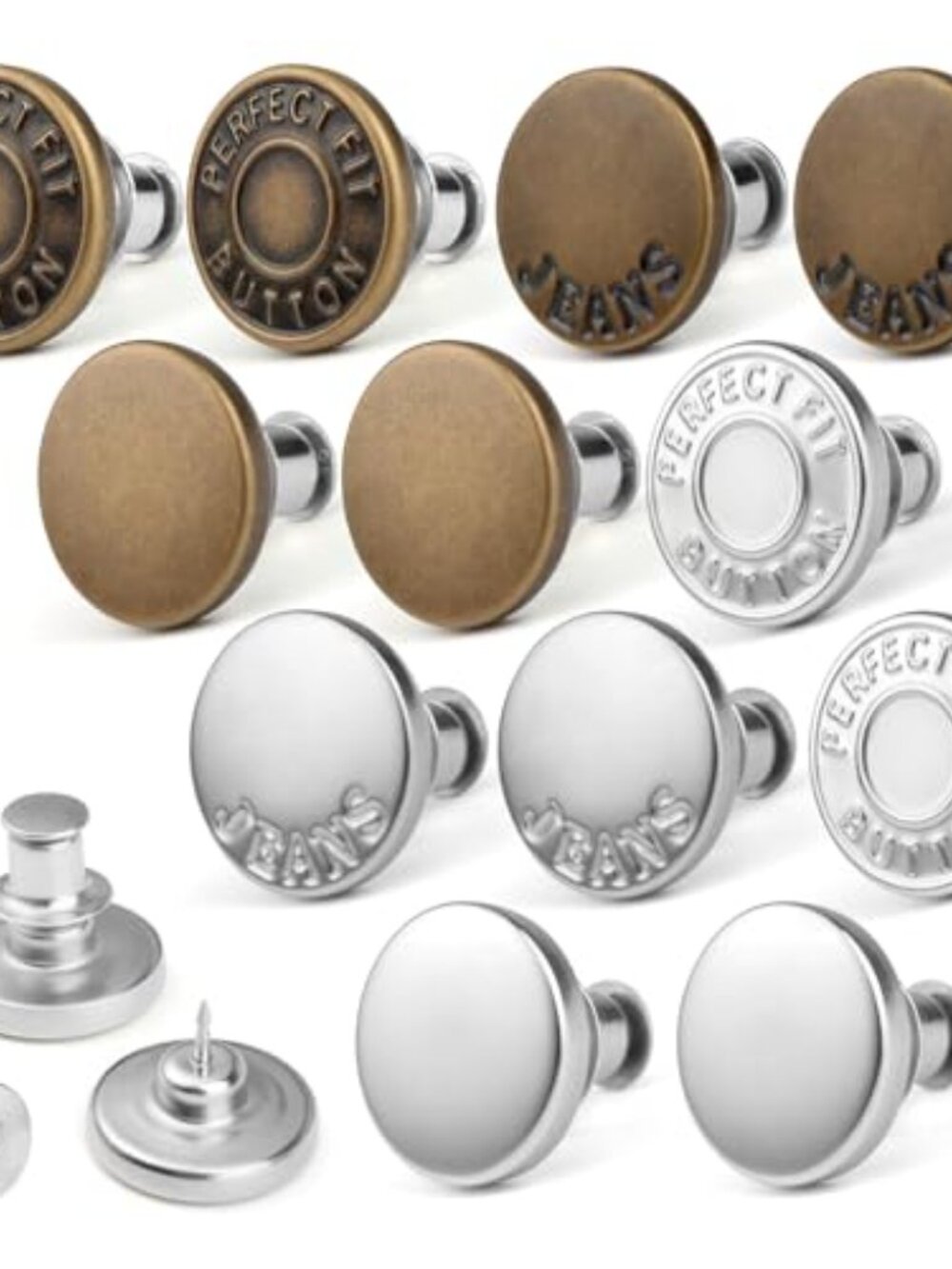 12 Pcs Jean Button Pins for Loose Jeans No-Sew Nailess Removable Metal Jeans‎